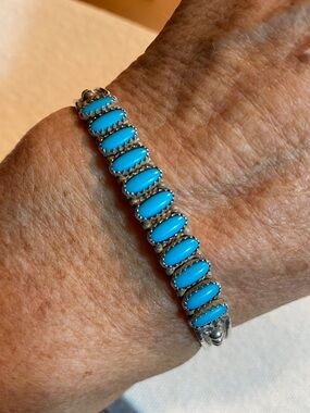 Zuni Sterling Silver Turquoise Needlepoint Cuff – Native American Bracelet